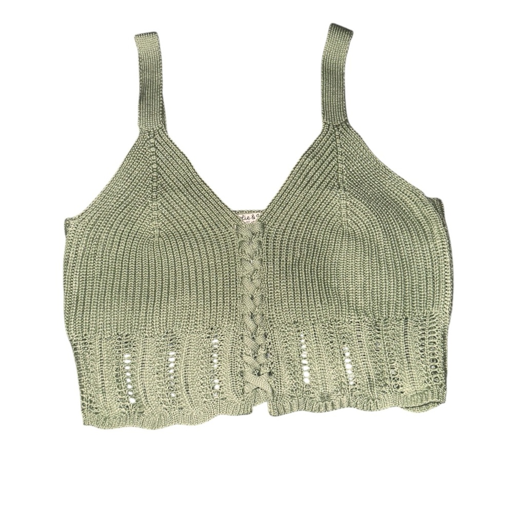 Green Knit Cropped Tank Top